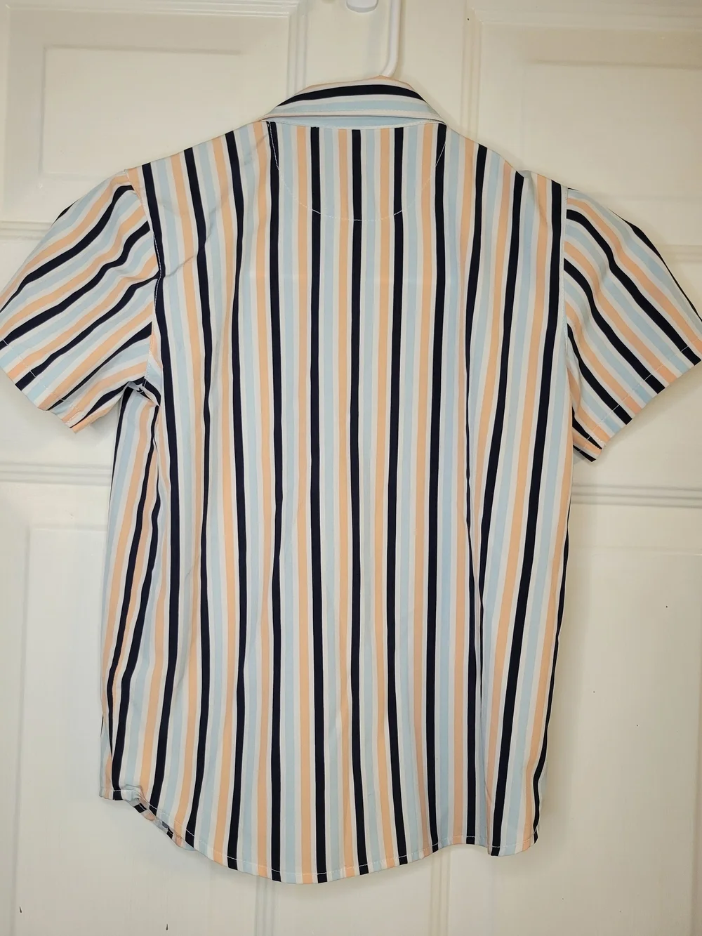 Eddie Bauer Men’s Short Sleeve Stripe Button-Up Shirt - White/Blue/Tan
